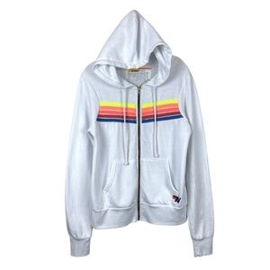 Aviator Nation White Hoodie with Multicolor Stripes